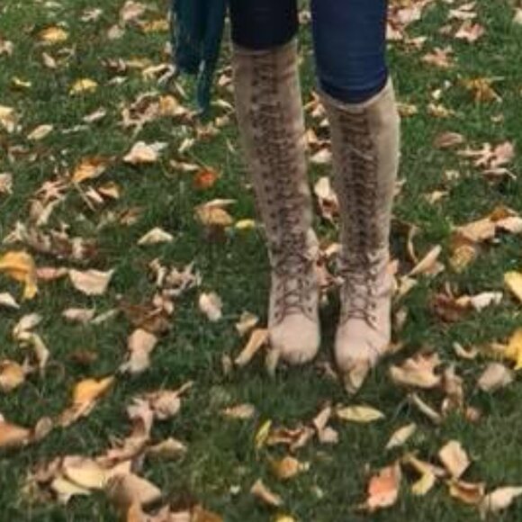 Free People +Jeffrey Campbell Joe Lace-Up Over-the-Knee Boots Light Grey sz 7 - Picture 5 of 16